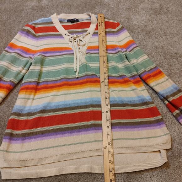 Chaps Size Medium M Cotton Stripes Striped Colorful Long Sleeve Sweater Top - Picture 9 of 10